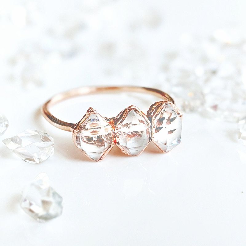 Bague triple diamant brut Herkimer