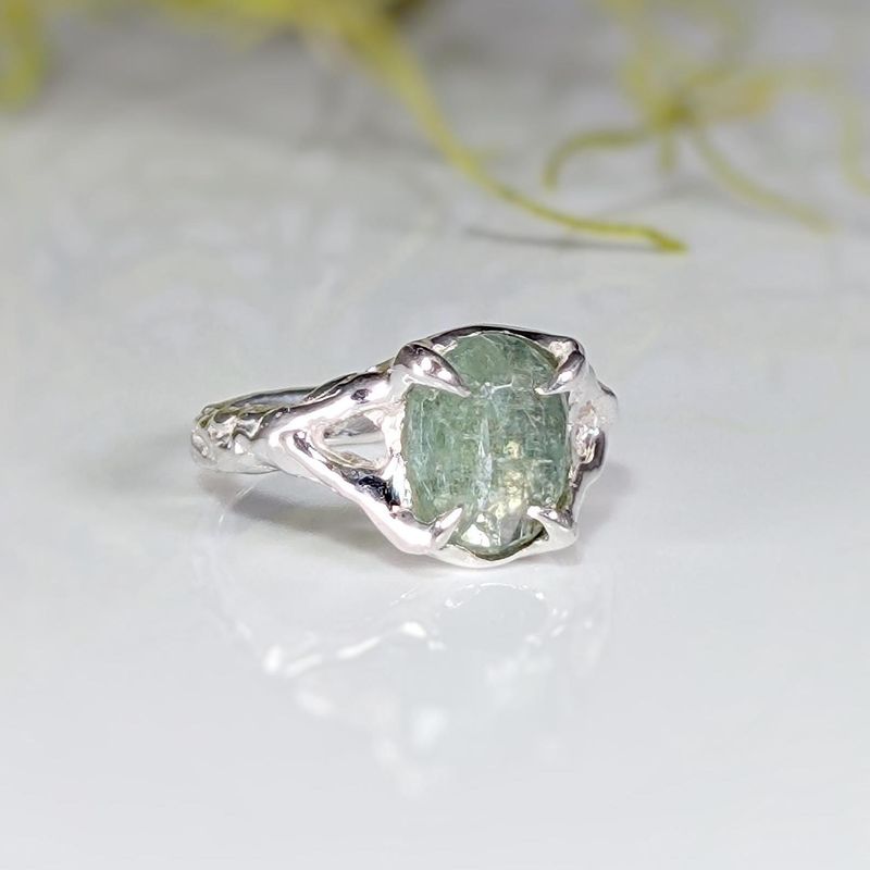 Solid Gold textured Green Kyanite ring