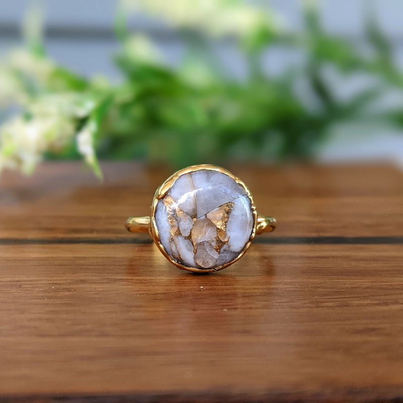 White Calcite copper Gold ring