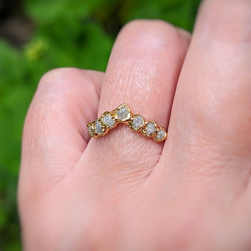 Raw diamond Chevron wedding band