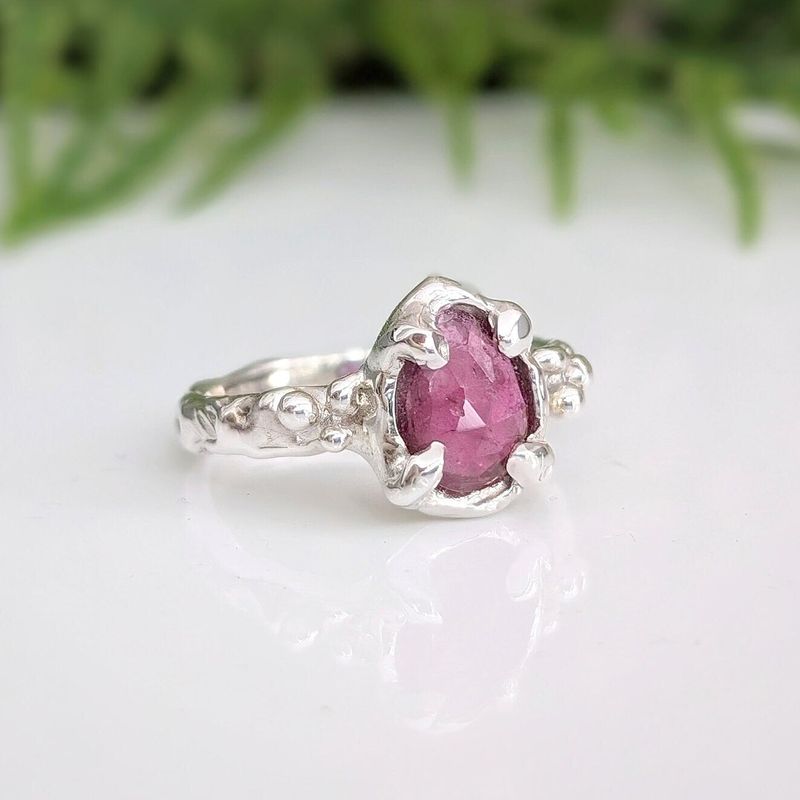 Pink Sapphire ring textured ring