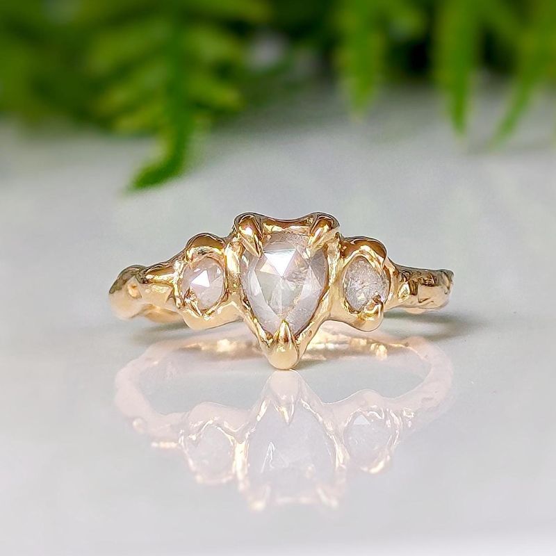 Rustic Solid Gold diamond engagement ring