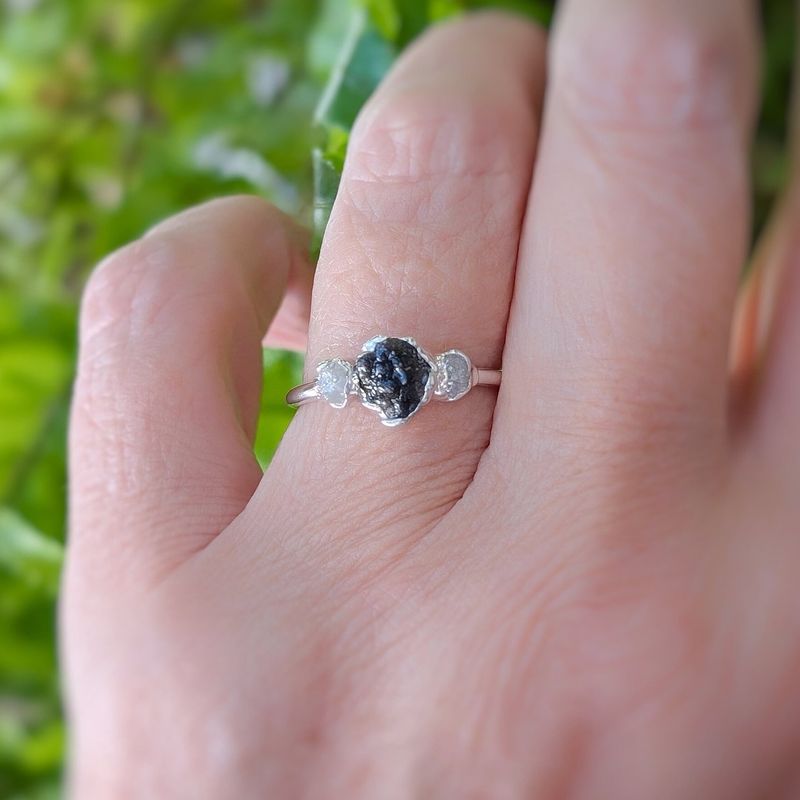 Raw Black Diamond Engagement ring