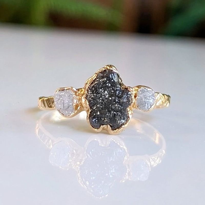Raw uncut Black Diamond engagement ring