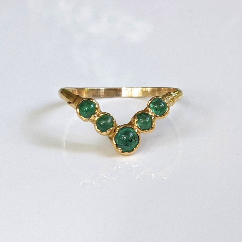 Emerald and Herkimer diamond wedding ring set