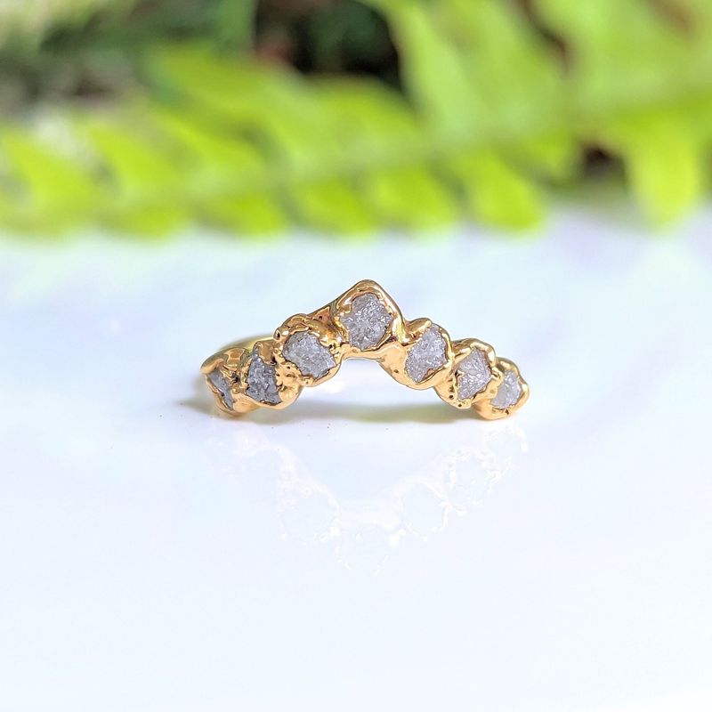 Raw diamond Chevron wedding band