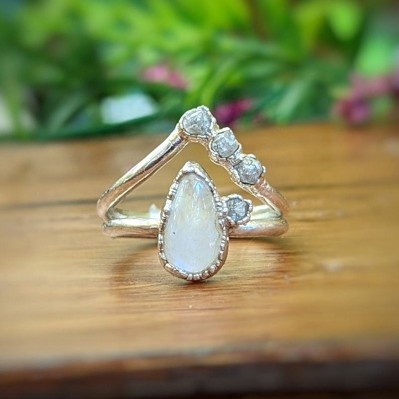 Raw diamond Chevron engagement ring