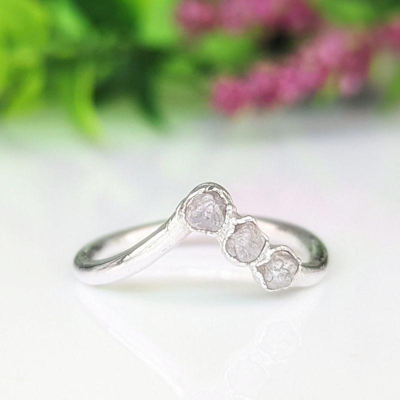 Raw diamond Chevron engagement ring