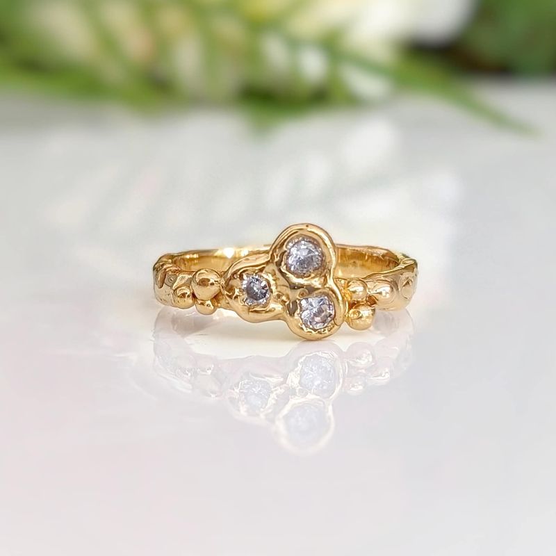 Cubic Zirconia cluster ring in Solid 14k Gold