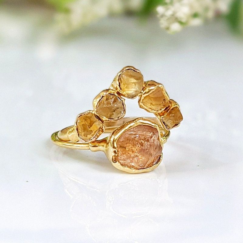 Raw Topaz and Citrine Chevron ring set