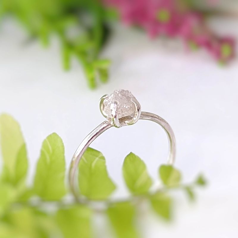 Bague griffe diamant brut argent