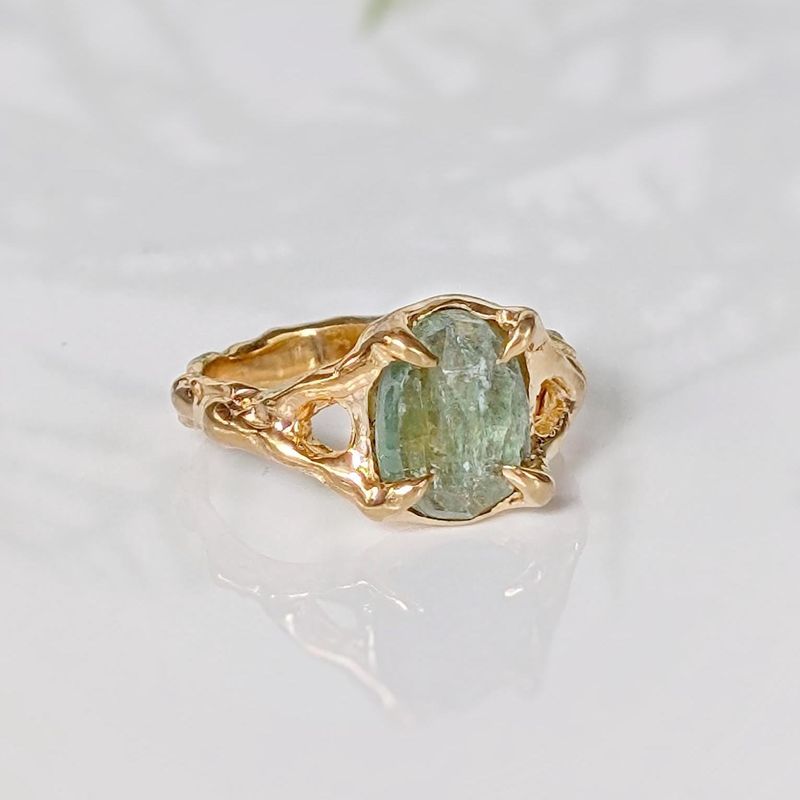 Solid Gold textured Green Kyanite ring