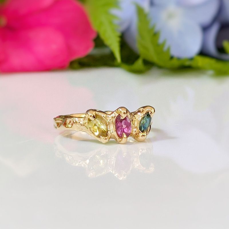 Solid Gold multi Tourmaline ring