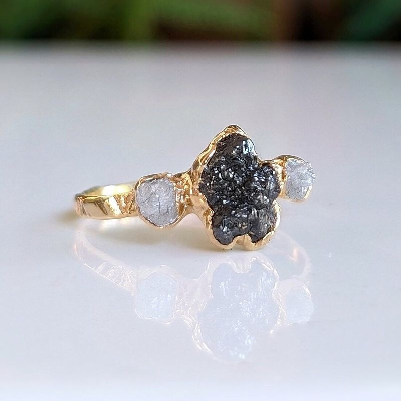 Raw uncut Black Diamond engagement ring