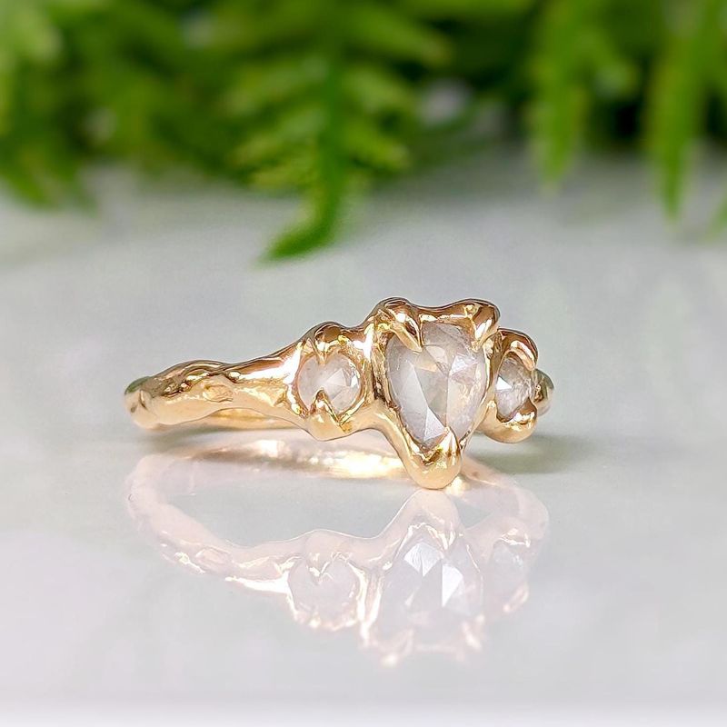 Rustic Solid Gold diamond engagement ring