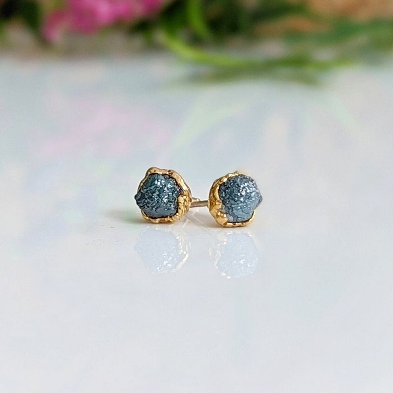 Raw Blue diamond stud earrings