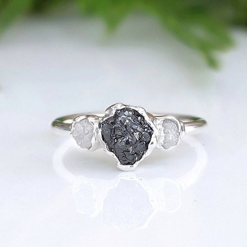 Raw Black Diamond Engagement ring