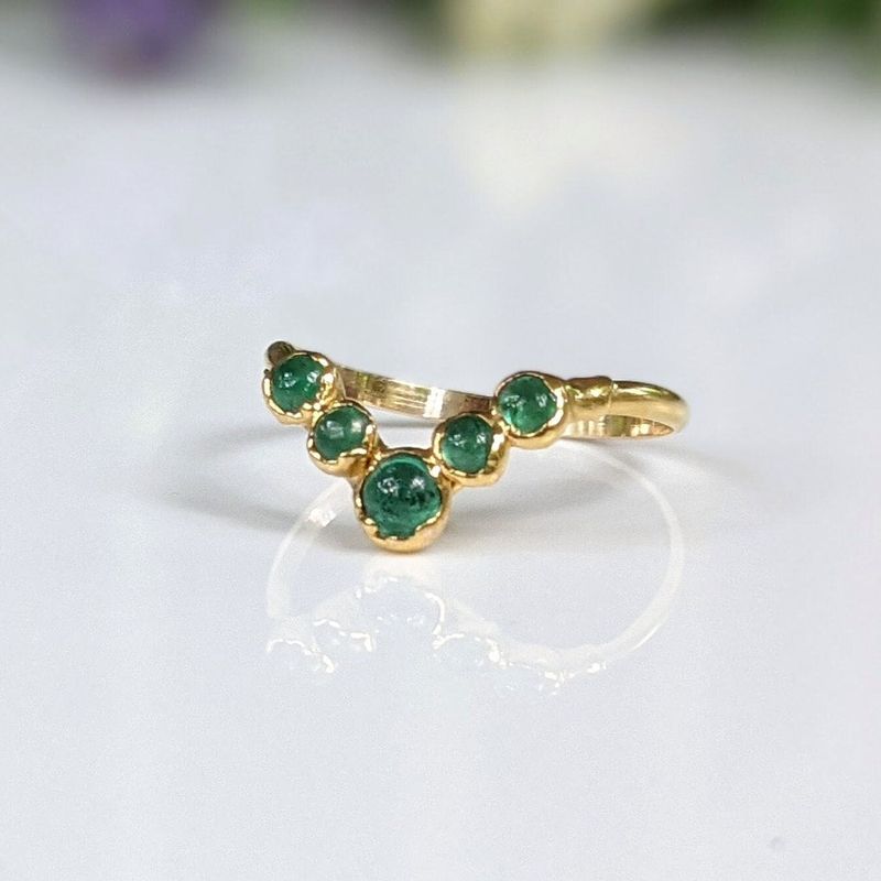 Emerald and Herkimer diamond wedding ring set