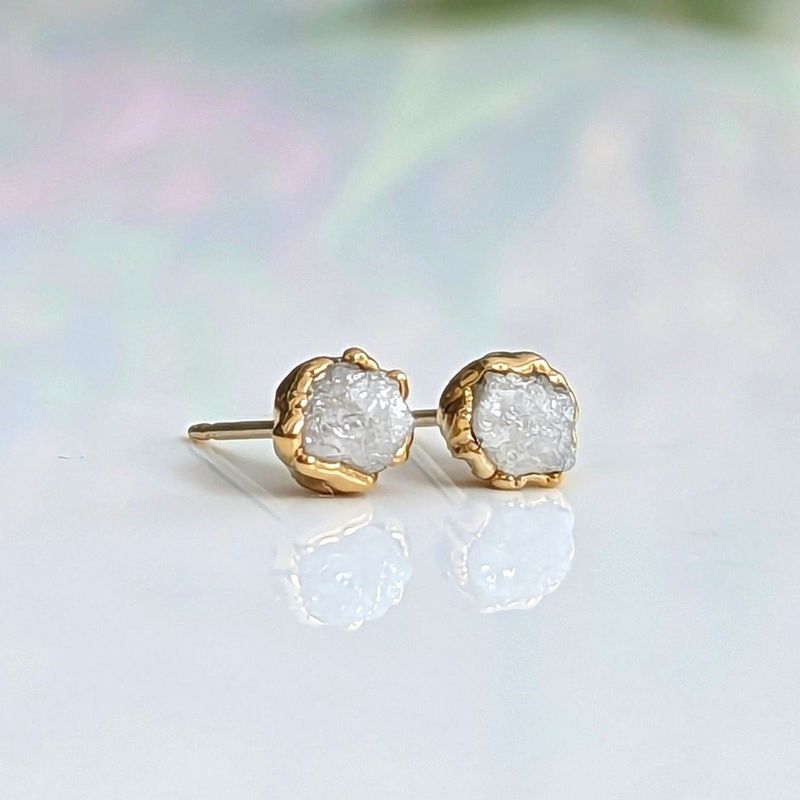 Raw diamond stud earrings