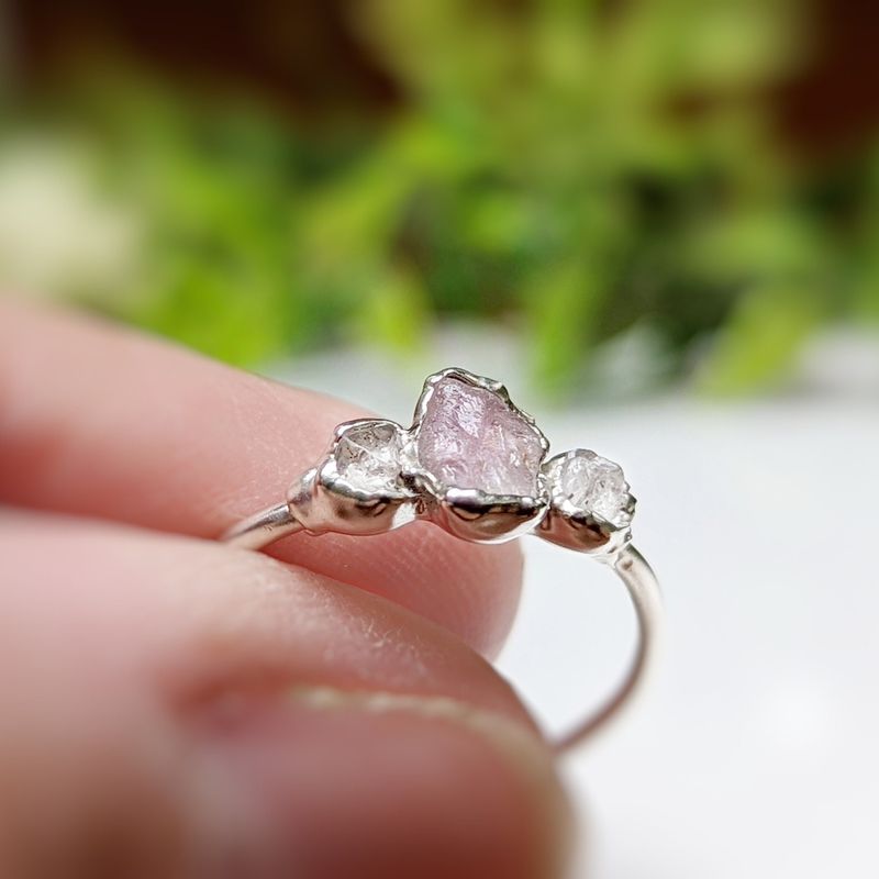 Raw pink Sapphire & diamond engagement ring