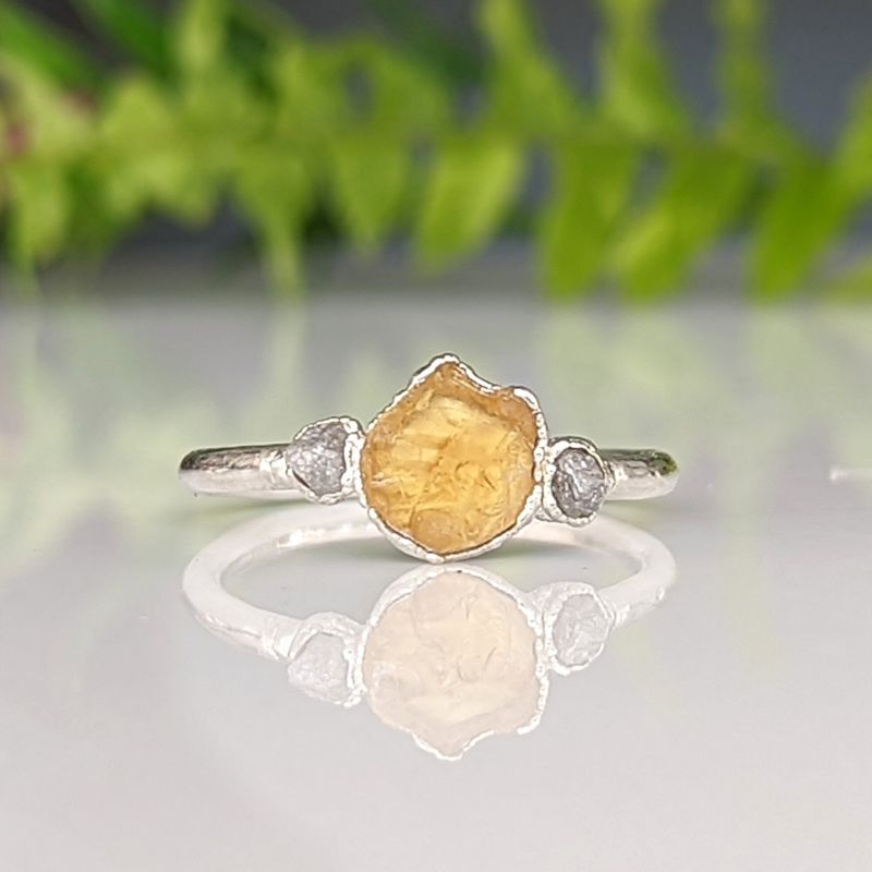 Bague Citrine & diamants bruts
