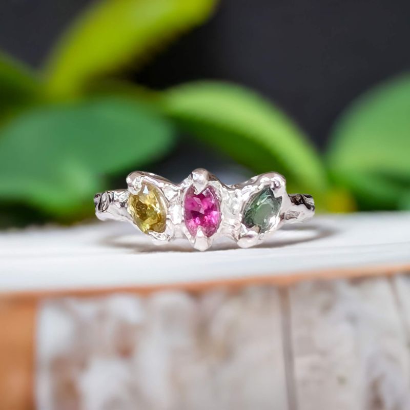 Natural Multi Tourmaline Silver ring