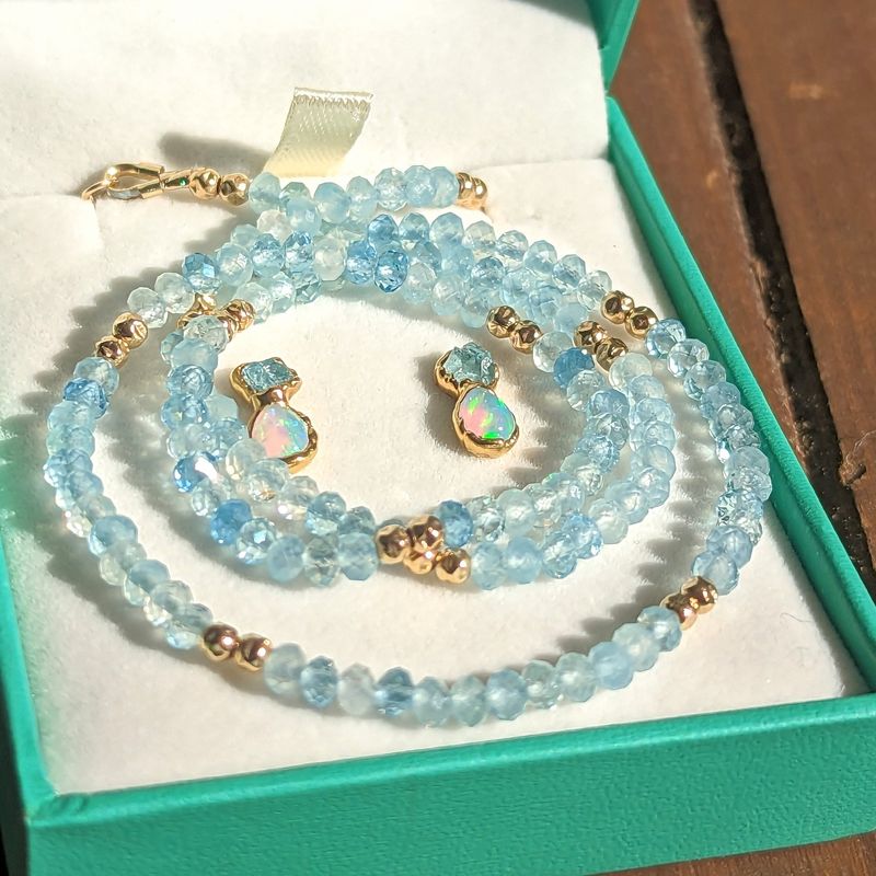 Aquamarine and Opal bridal jewelry set
