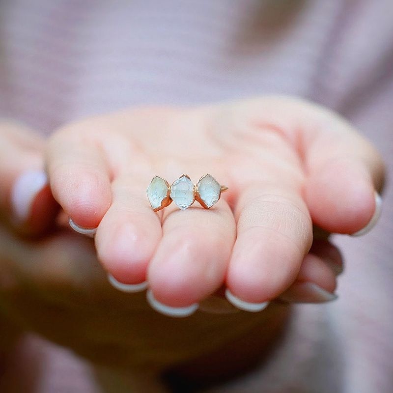 Bague triple diamant brut Herkimer