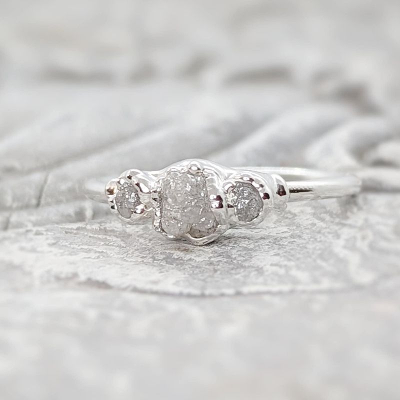 Raw natural diamond engagement ring