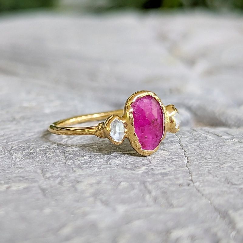 Rubellite Tourmaline and diamond engagement ring