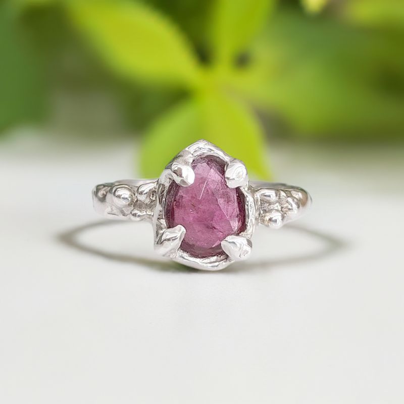Pink Sapphire ring textured ring