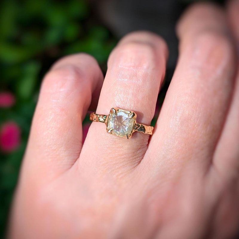 Gold Moissanite textured ring ~ Moissanite engagement ring