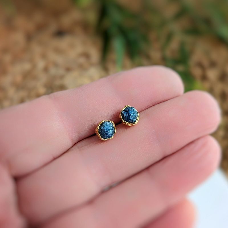 Raw Blue diamond stud earrings