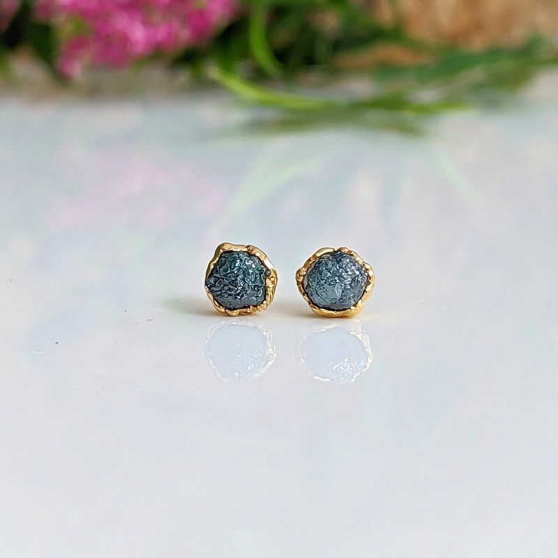 Raw Blue diamond stud earrings