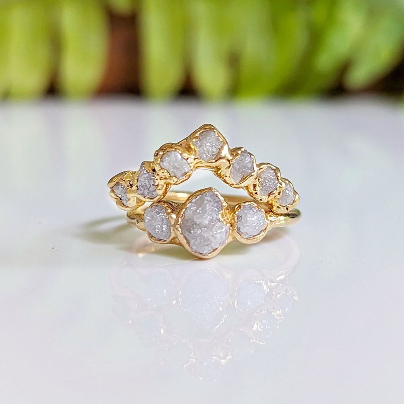 Raw diamond Chevron wedding band