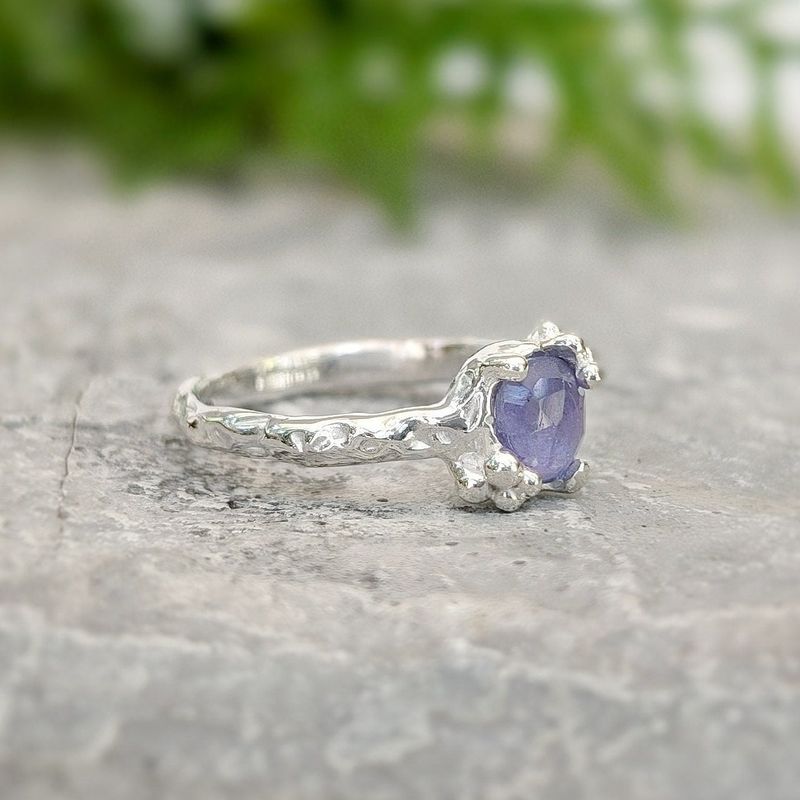 Natural Tanzanite ring - Silver textured gemstone ring