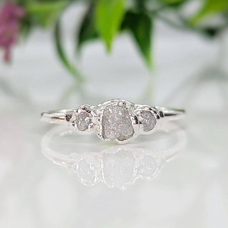Raw natural diamond engagement ring