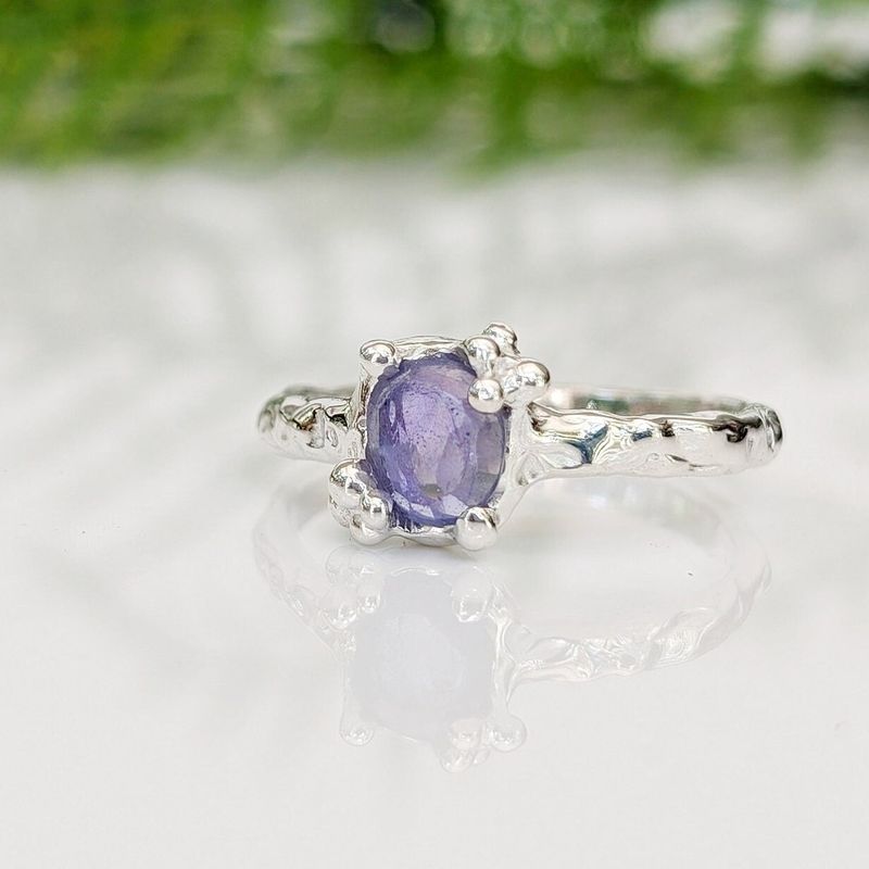 Natural Tanzanite ring - Silver textured gemstone ring