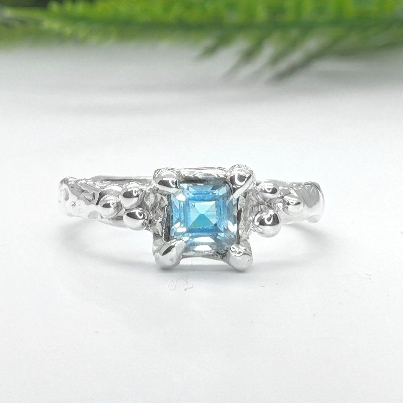 Blue Topaz engagement ring in Solid Sterling Silver