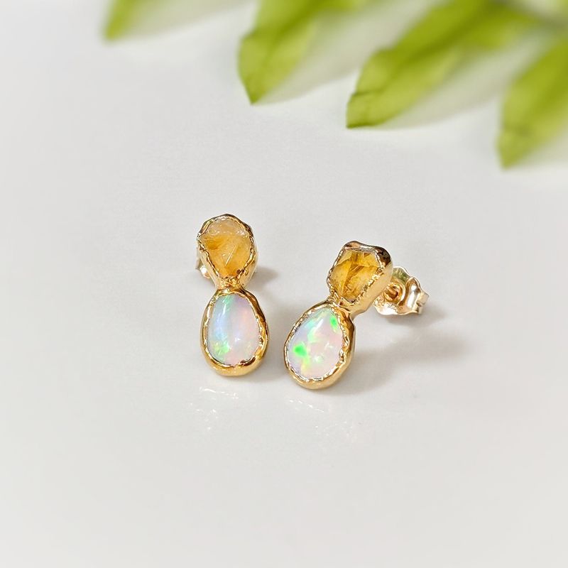 Raw Citrine and Opal stud earrings