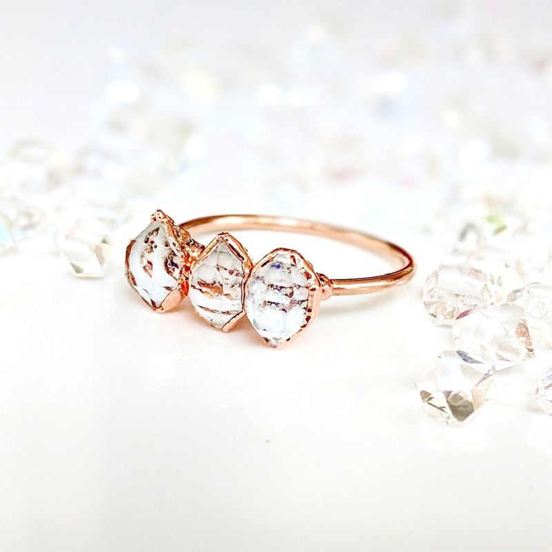 Bague triple diamant brut Herkimer