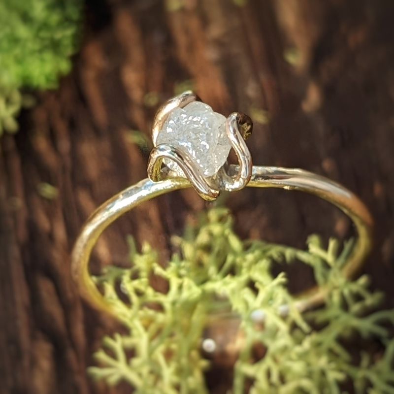 Raw diamond flower prong engagement ring