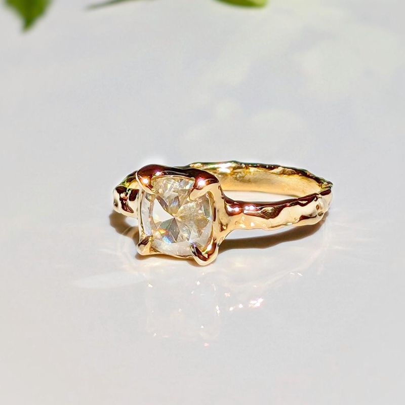 Moissanite engagement ring ~ Gold textured diamond ring