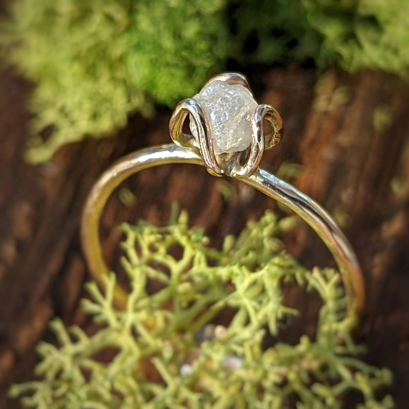 Raw diamond flower prong engagement ring