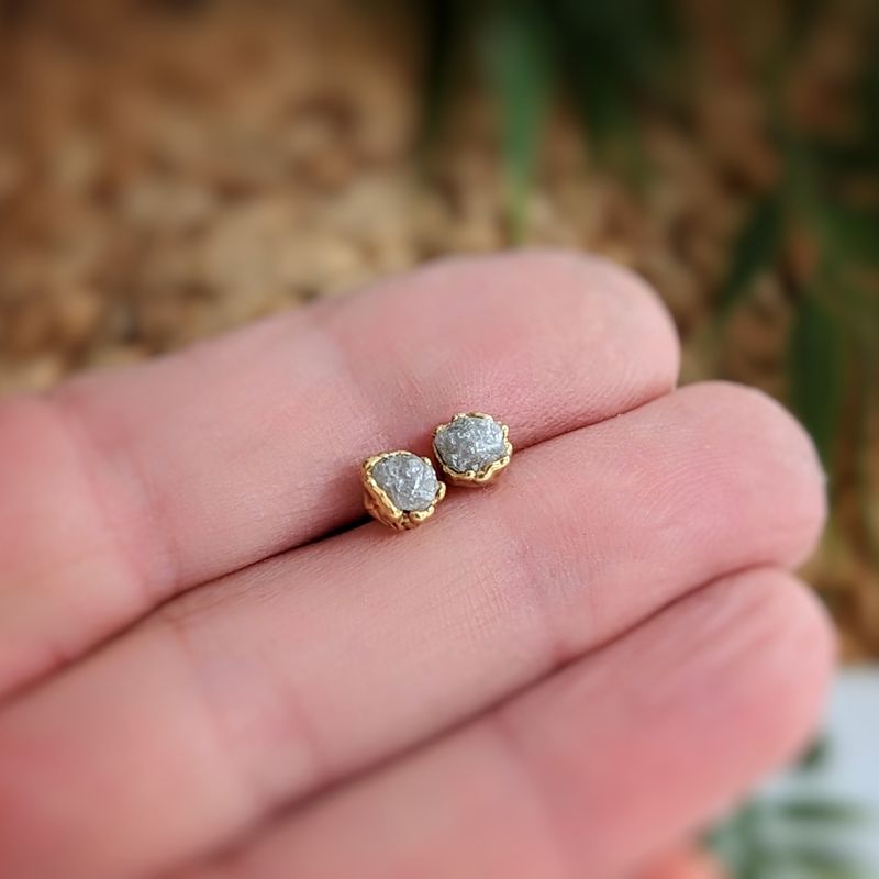 Raw diamond stud earrings