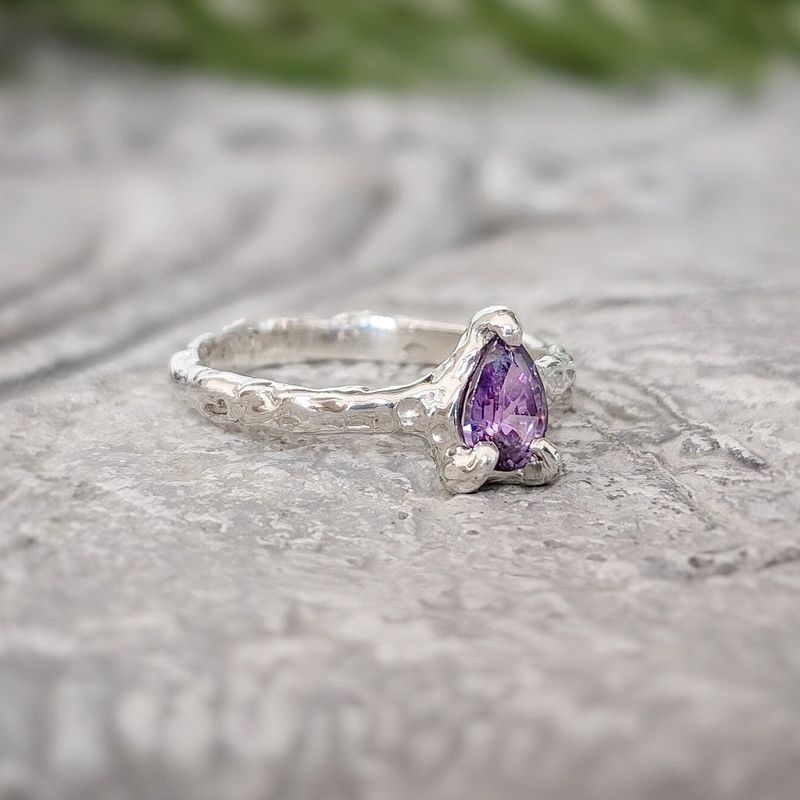Amethyst engagement ring in Solid Sterling Silver