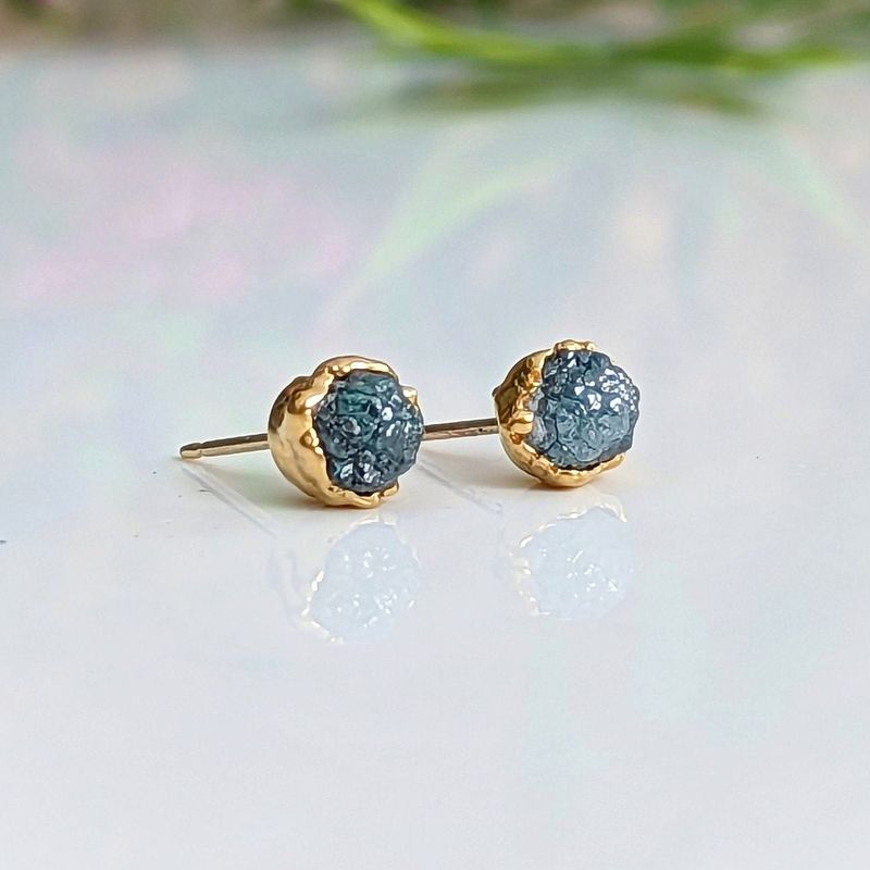 Raw Blue diamond stud earrings