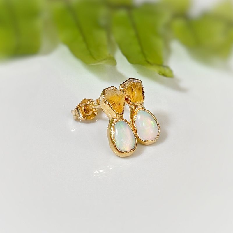 Raw Citrine and Opal stud earrings