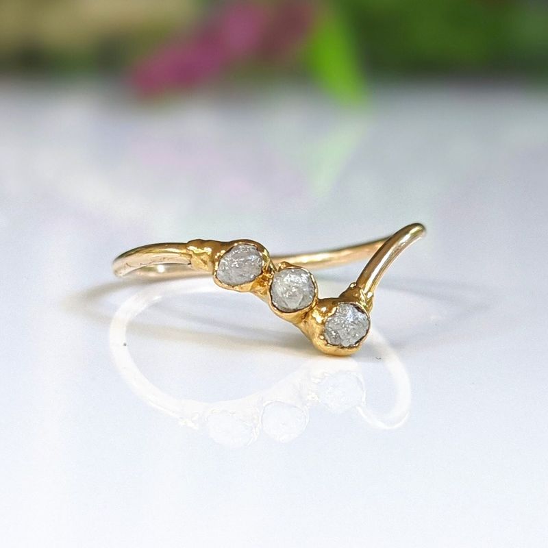 Raw diamond Chevron engagement ring