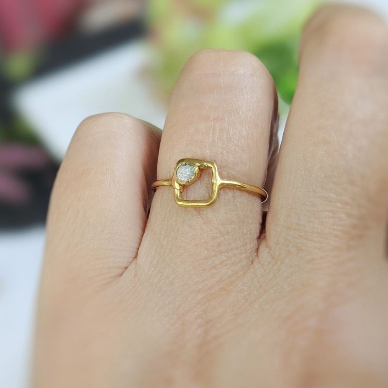 Bague carrée diamant brut Or Massif